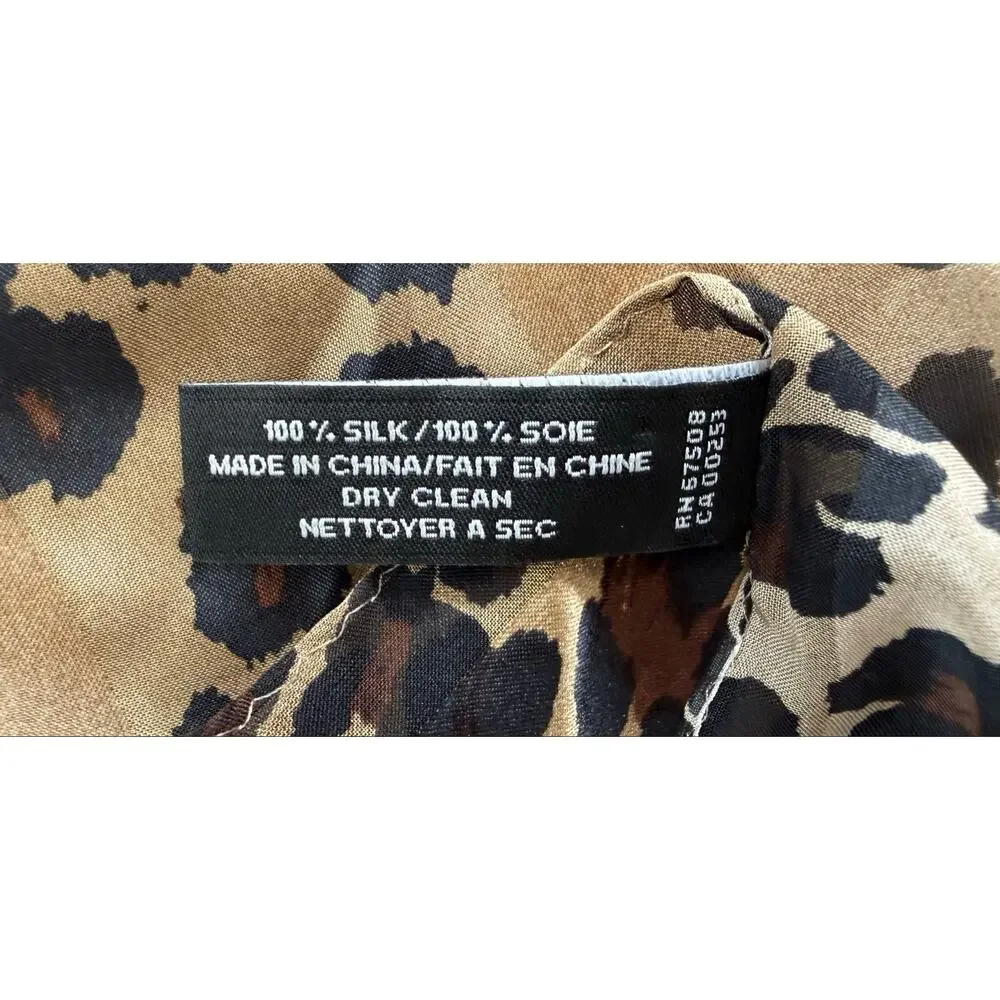 Jones New York 100% Silk Leopard Print Oblong Scarf Ivory Brown